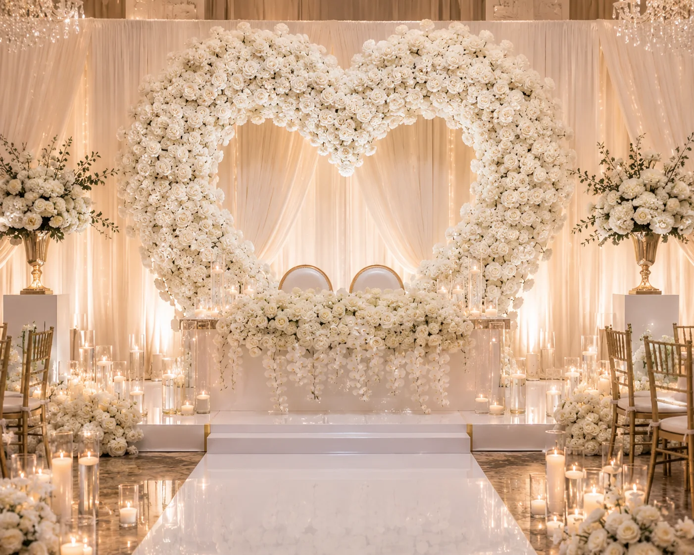 White floral heart backdrop