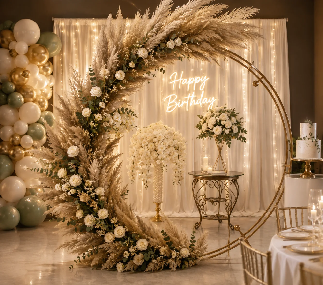 Pampas birthday arch